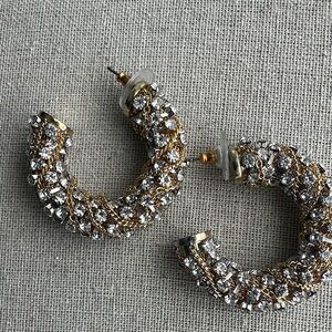 Stella & Dot Gold and Silver Crystal Hoop Earrings